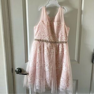Rare Editions- Big Girls size 12, Peach Lace Social Dress, Jeweled Waist, $50